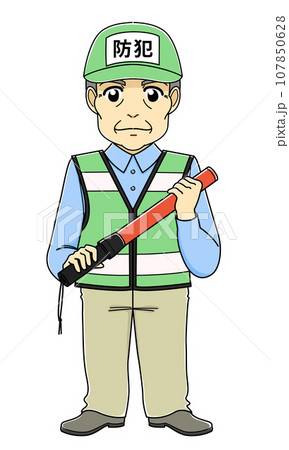 誘導棒を持つ防犯ボランティアの男性 誘導棒を持つ防犯ボランティアの男性 107850628