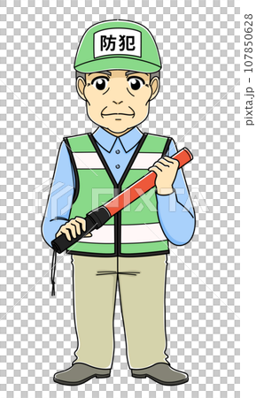 誘導棒を持つ防犯ボランティアの男性 誘導棒を持つ防犯ボランティアの男性 107850628