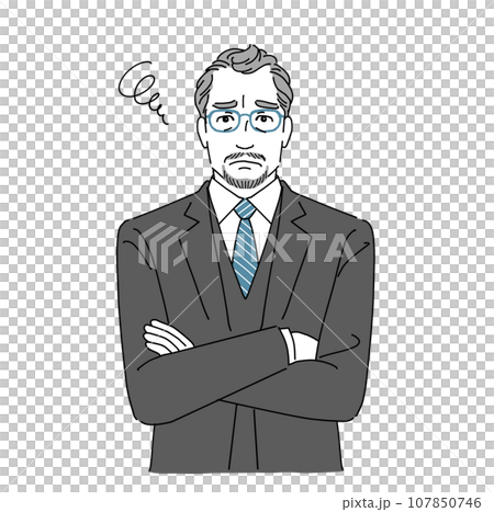 A middle-aged man with glasses who is worried/troubled 107850746