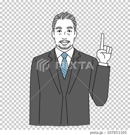 笑顔で指差しする中高年男性 107851105