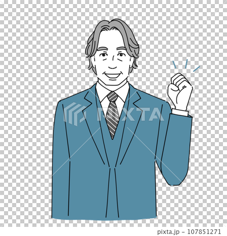 A middle-aged man in a suit doing a fist pump A middle-aged man in a suit doing a fist pump 107851271