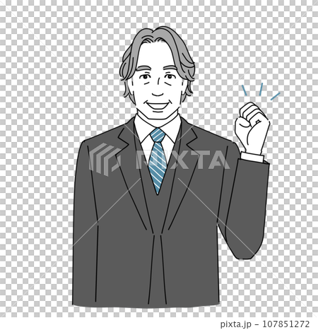 A middle-aged man in a suit doing a fist pump A middle-aged man in a suit doing a fist pump 107851272