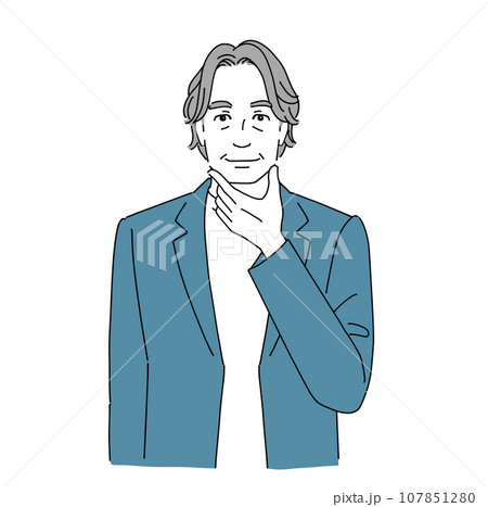 笑顔で考える中高年男性 笑顔で考える中高年男性 107851280