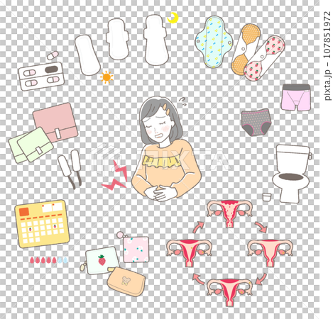 Illustration set of girls on menstruation 107851972