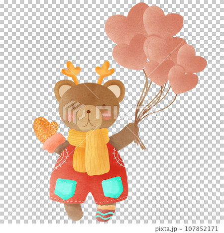 Bear cartoon character holding a balloon 107852171