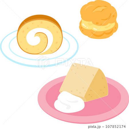 ロールケーキ、シュークリーム、シフォンケーキ 107852174