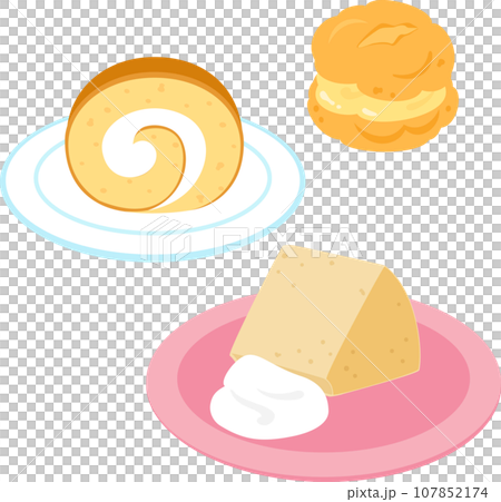 ロールケーキ、シュークリーム、シフォンケーキ 107852174