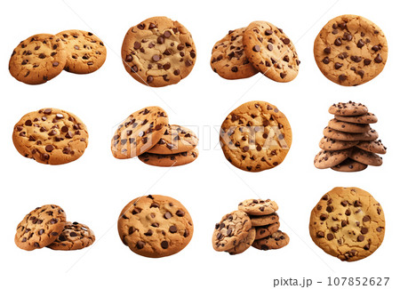 Cookies with chocolate chips vector set isolated on white 107852627