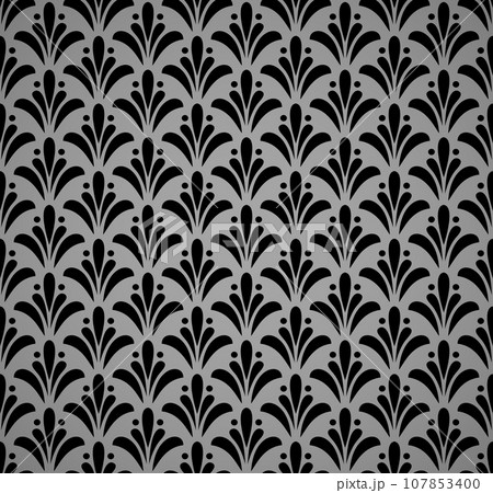 Flower geometric pattern. Seamless background. Black and gray ornament 107853400