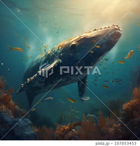 海底クジラ　ai生成画像　 107853453