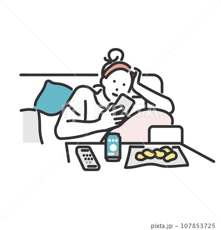 怠惰な時間を過ごす女性のイメージイラスト素材 107853725