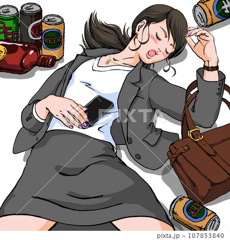 泥酔しているスーツ姿の若い女性 泥酔しているスーツ姿の若い女性 107853840