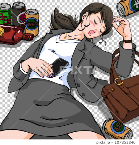 泥酔しているスーツ姿の若い女性 泥酔しているスーツ姿の若い女性 107853840