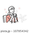 リラックスして暖かい飲み物を飲む女性のシンプルな線画イラスト リラックスして暖かい飲み物を飲む女性のシンプルな線画イラスト 107854342