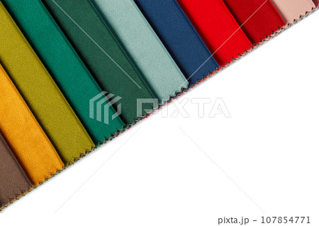 Different samples of velvet fabric 107854771