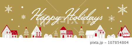 おしゃれなクリスマスやホリデーシーズンのコピースペースのある雪のふる冬の街並み_ベクターフレーム背景 107854804