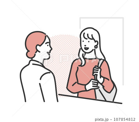 受付係の説明を聞く女性のイメージイラスト素材 107854812