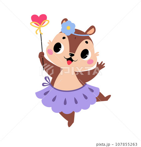 Chipmunk Animal Fairy in Pretty Dress with Magic Wand Vector Illustration 107855263