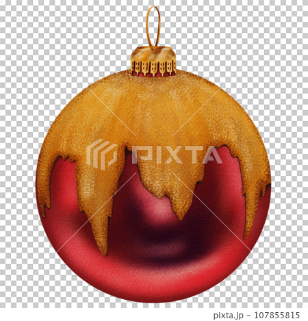 Christmas red ball with golden glitter. New Year's ball Christmas red ball with golden glitter. New Year's ball 107855815