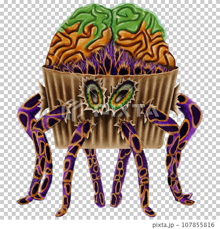 Halloween purple spider with orange circles and green eyes and brain 107855816