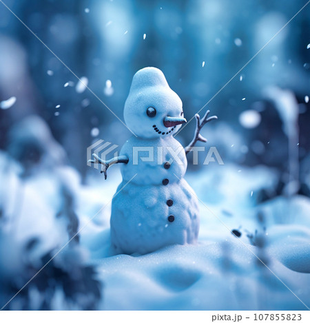 A snowman standing out in a snowstorm in winter A snowman standing out in a snowstorm in winter 107855823