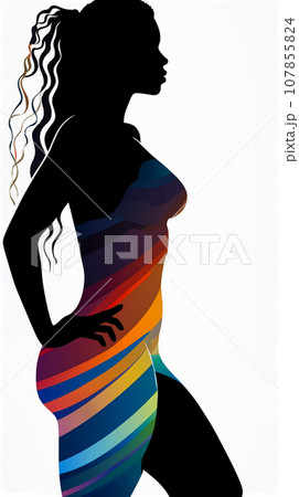 Silhouette of a woman with multicolored stripes Silhouette of a woman with multicolored stripes 107855824