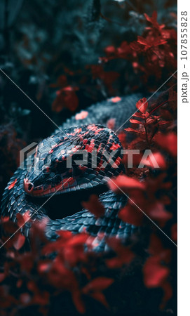 Snake with red and black scales 107855828