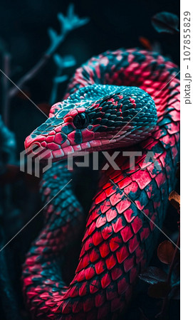Snake with red and black scales 107855829