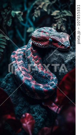 Snake with red and black scales 107855831