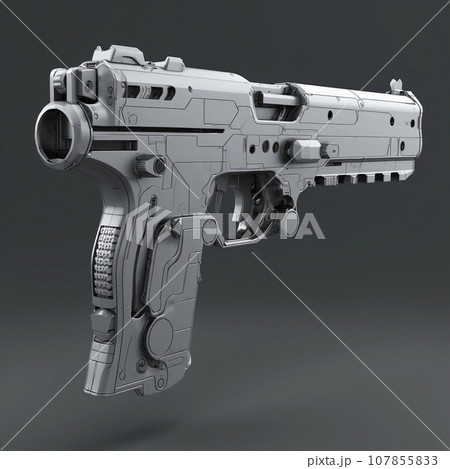 Modern pistol isolate. Armament for the army and police. Short-barreled weapon Modern pistol isolate. Armament for the army and police. Short-barreled weapon 107855833