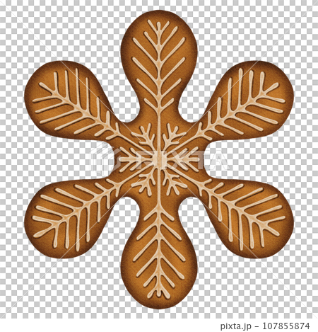 Cute Christmas gingerbread snowflake with white glaze 107855874