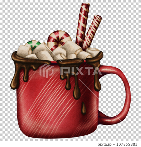 Hot chocolate with marshmallow lollipop sticks and candy Hot chocolate with marshmallow lollipop sticks and candy 107855883