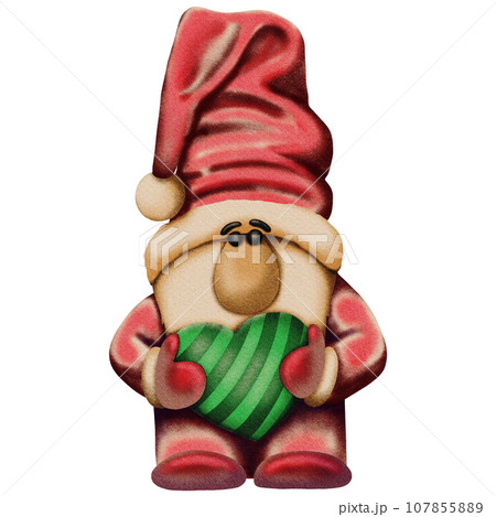 Cute Christmas Dwarf Santa with green heart Cute Christmas Dwarf Santa with green heart 107855889