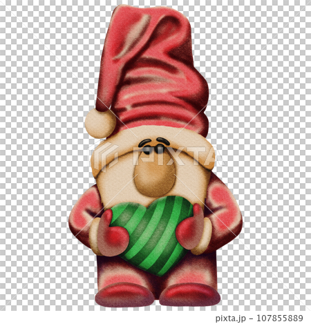 Cute Christmas Dwarf Santa with green heart Cute Christmas Dwarf Santa with green heart 107855889