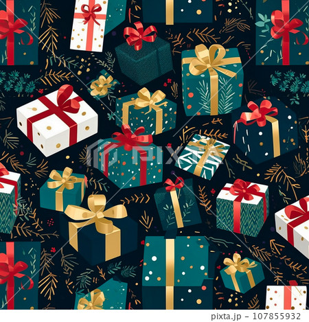 Gift box with patterns, on a black background Gift box with patterns, on a black background 107855932