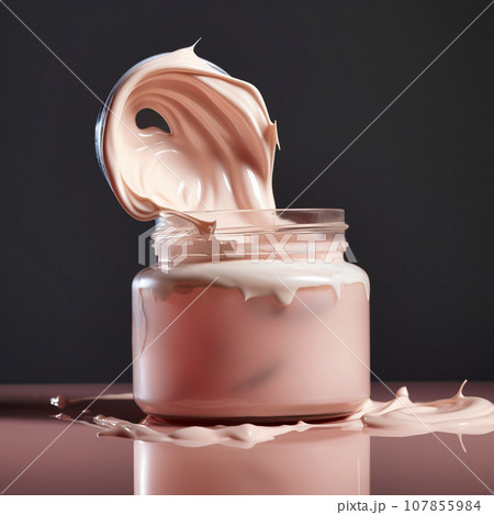 A can of cream lies flat on a cream-pink background A can of cream lies flat on a cream-pink background 107855984
