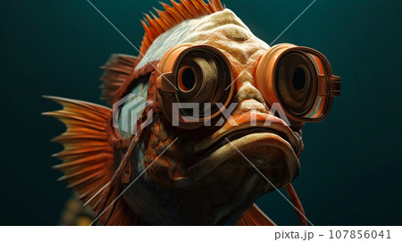 fish in scuba gear, fish in scuba goggles 107856041