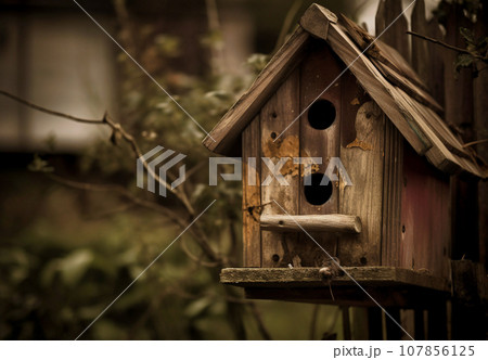 wooden birdhouse on a tree close-up wooden birdhouse on a tree close-up 107856125