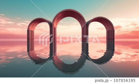 arch bridges on the water at sunset arch bridges on the water at sunset 107856195