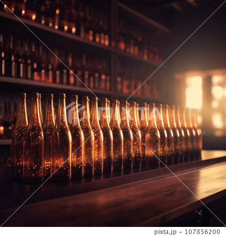 rows of wine bottles in a line on a shelf 107856200