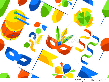 Carnival party pattern. Mardi Gras illustration for traditional holiday or festival. Carnival party pattern. Mardi Gras illustration for traditional holiday or festival. 107857267
