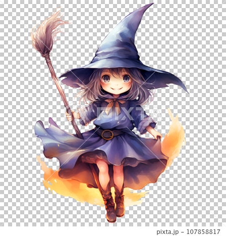 Cute little girl in a witch costume for Halloween party, watercolor illustration Cute little girl in a witch costume for Halloween party, watercolor illustration 107858817