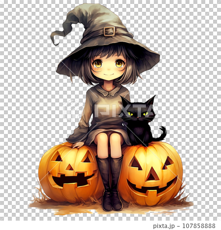 Cute little girl in a witch costume for Halloween party, watercolor illustration Cute little girl in a witch costume for Halloween party, watercolor illustration 107858888