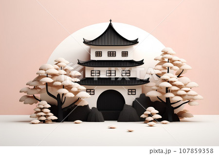 日本のお城(3D)天守閣・春 日本のお城(3D)天守閣・春 107859358