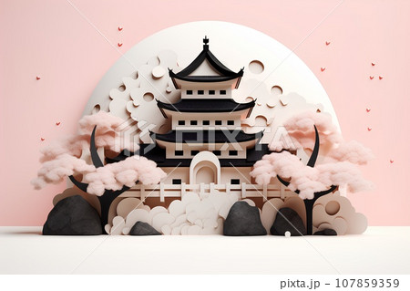 日本のお城(3D)天守閣・春 日本のお城(3D)天守閣・春 107859359