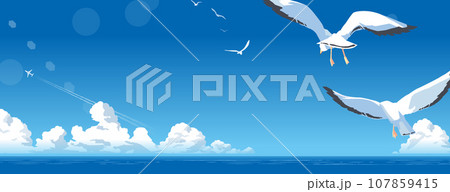 夏のイメージ　舞い上がる海鳥の群れ 107859415