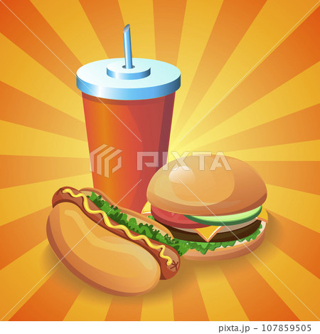 Hot Dog with Burger and Cola 107859505