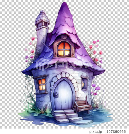 Fantasy Sorcerer's Hut watercolor illustration, Halloween decorative elements 107860466