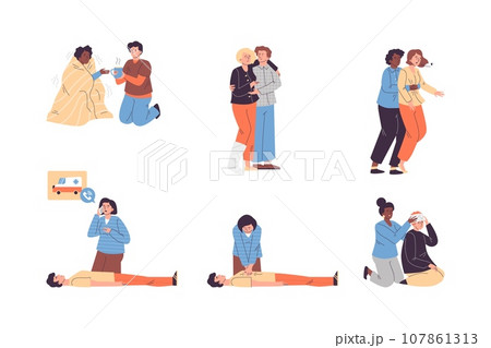 Set of first aid people flat style, vector illustration Set of first aid people flat style, vector illustration 107861313
