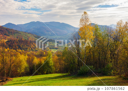 remote rural area in mountains. autumnal nature scenery of transcarpathia, ukraine 107861562